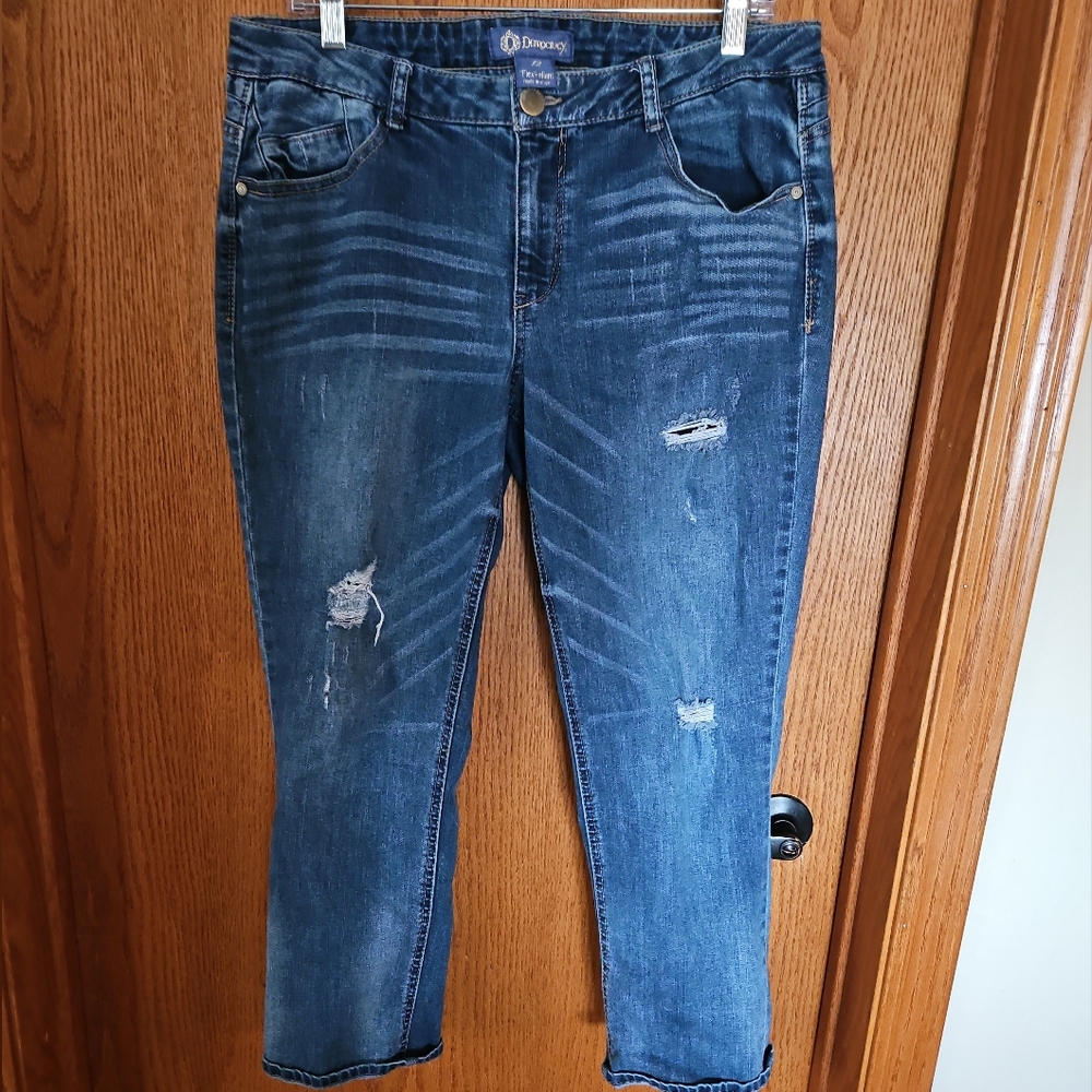 Democracy Dark Blue Distressed Ankle Jeans